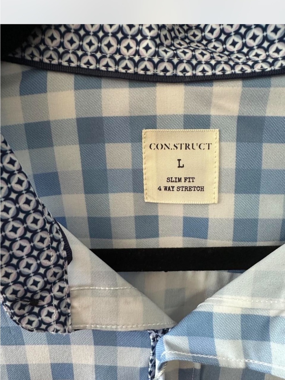 NWT Men's Blue Gingham Dress Shirt with Patterned Trim Detail - Size Large - Picture 3 of 6